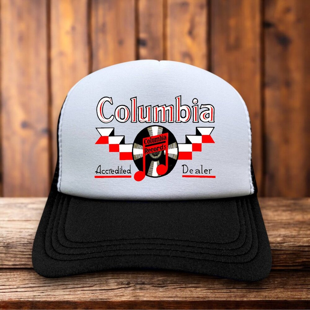 Columbia Records Mens Trucker Hat Black Snapback Vintage Logo Retro Baseball Cap